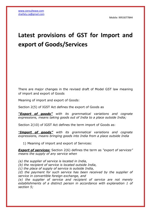 thumbnail of Latest provisions of GST for Import and export of Goods