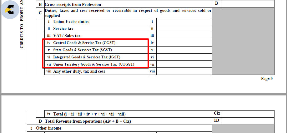 gst in itr 5