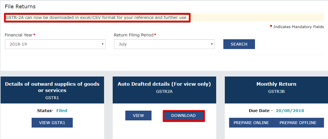 GSTR 2A in Excel