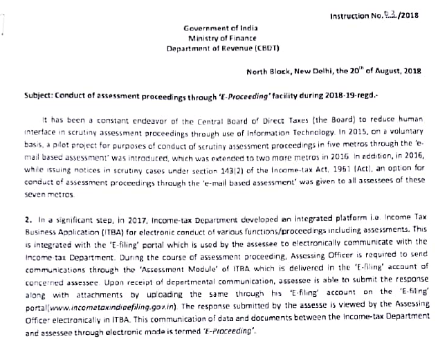 Conduct of Assessment proceedings through 'E-proceedings'