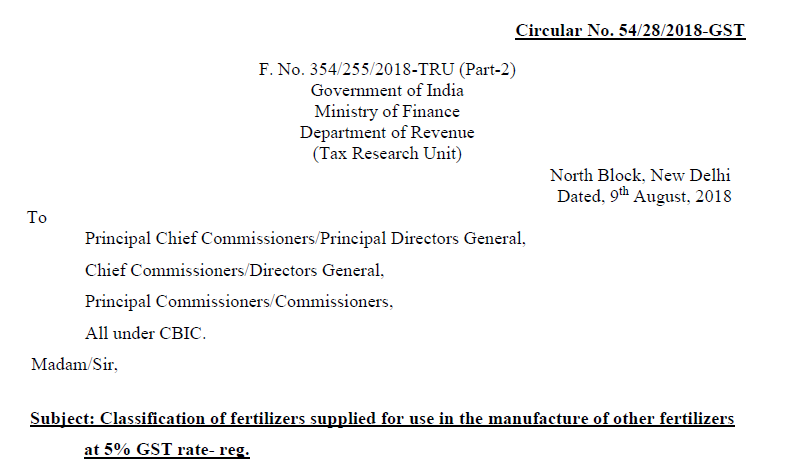Circular No. 54/28/2018-GST