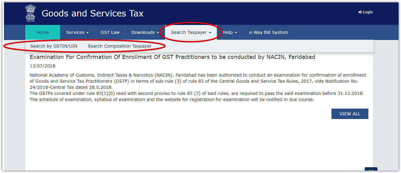 Find a taxpayer on GSTIN