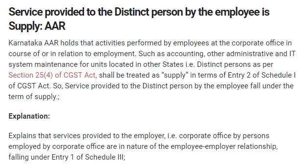 Service provided to the Distinct person by the employee is Supply: AAR 