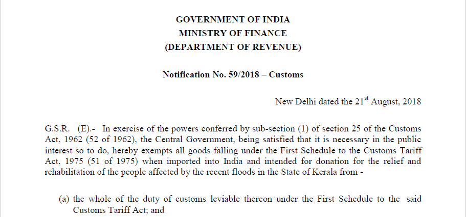 Notification No. 59/2018 – Customs