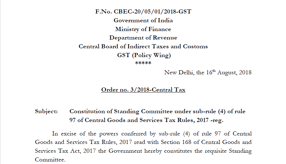 Order no. 3/2018-Central Tax