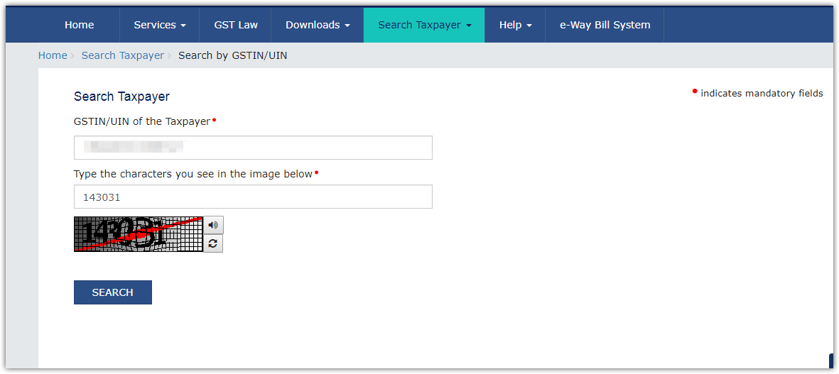 Find a taxpayer without login on GSTN