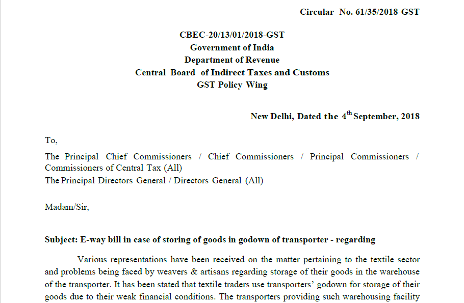 Circular No. 61/35/2018-GST