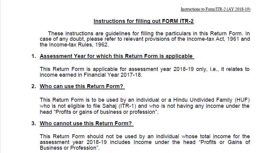 Update on Instructions for filling out Form ITR-2
