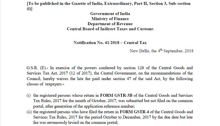 Notification No. 41/2018 – Central