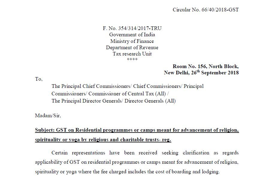 Circular No. 66/40/2018-GST