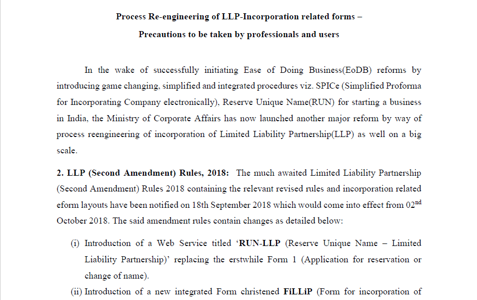 Process of the New LLP Forms available from 2nd October 2018