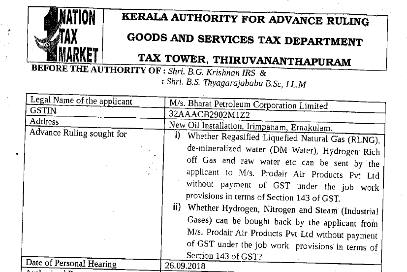 Original copy of GST AAR of M/s. Bharat Petroleum Corporation Limited