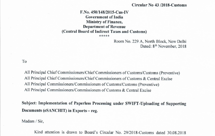 Circular No 43/2018-Customs