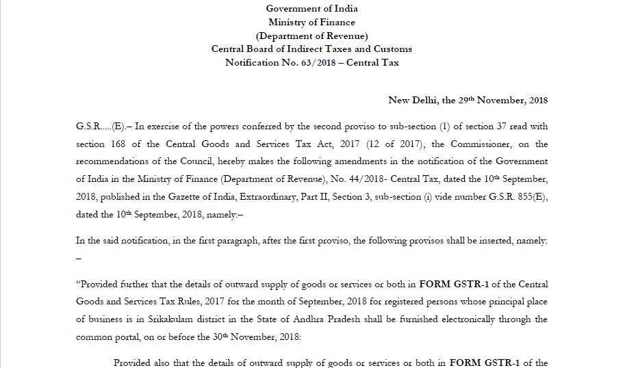 Notification No. 63/2018 – Central Tax