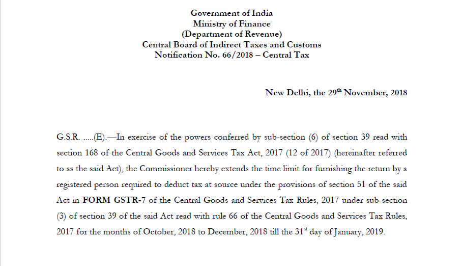Notification No. 66/2018 – Central Tax