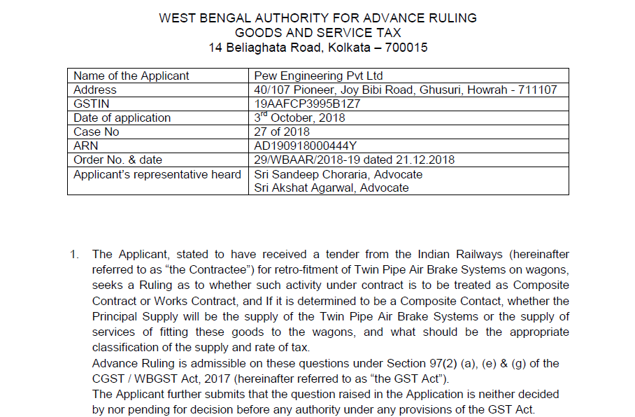GST AAR of Pew Engineering Pvt Ltd