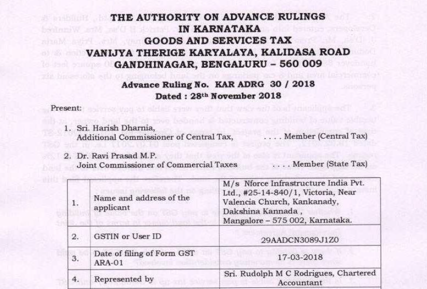 GST AAR of M/s Nforce Infrastructure India Pvt. Ltd.