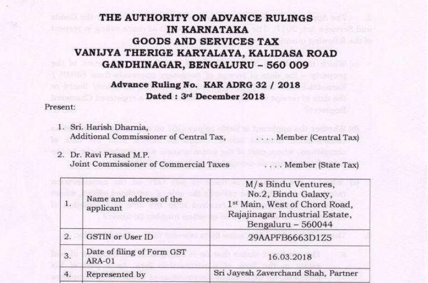 GST AAR of M/s Bindu Ventures