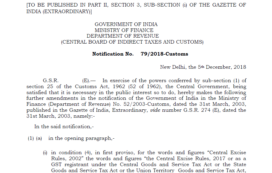 Notification No. 79/2018-Customs