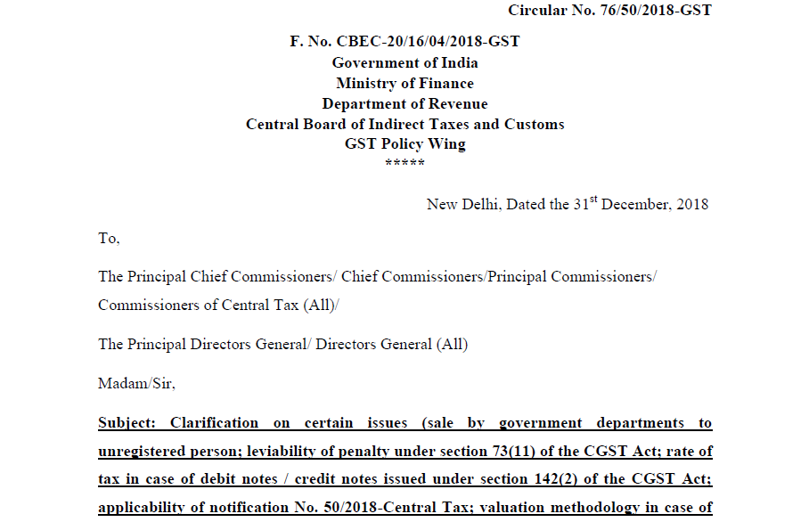 Circular No. 76/50/2018-GST