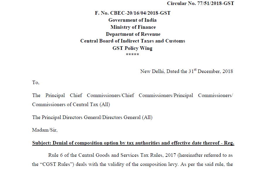 Circular No. 77/51/2018-GST