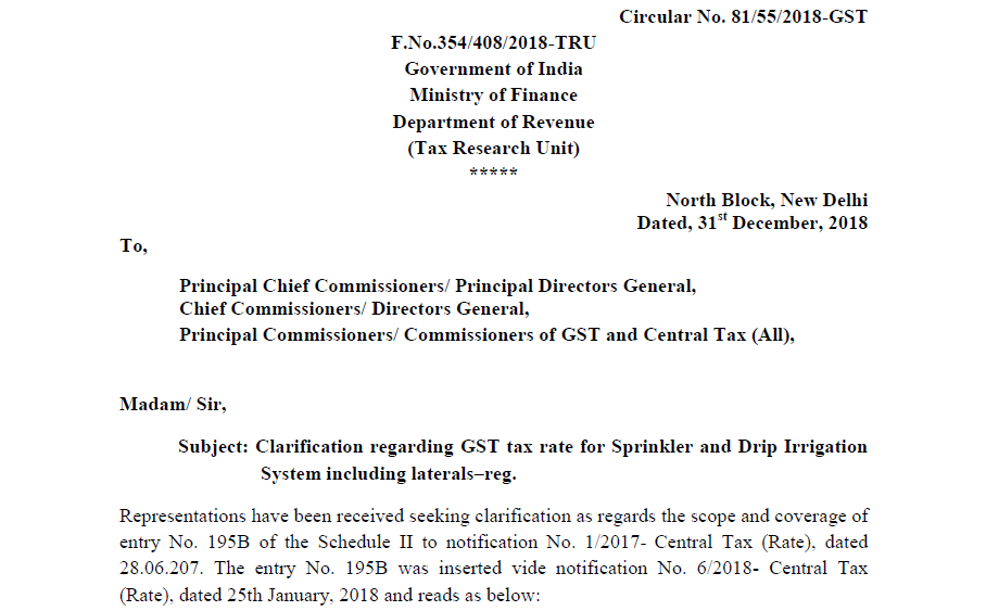 Circular No. 81/55/2018-GST