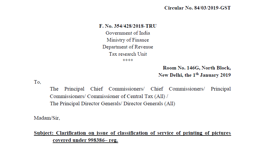 Circular No. 84/03/2019-GST