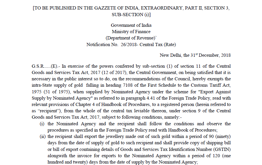 Notification No. 26/2018- Central Tax (Rate)
