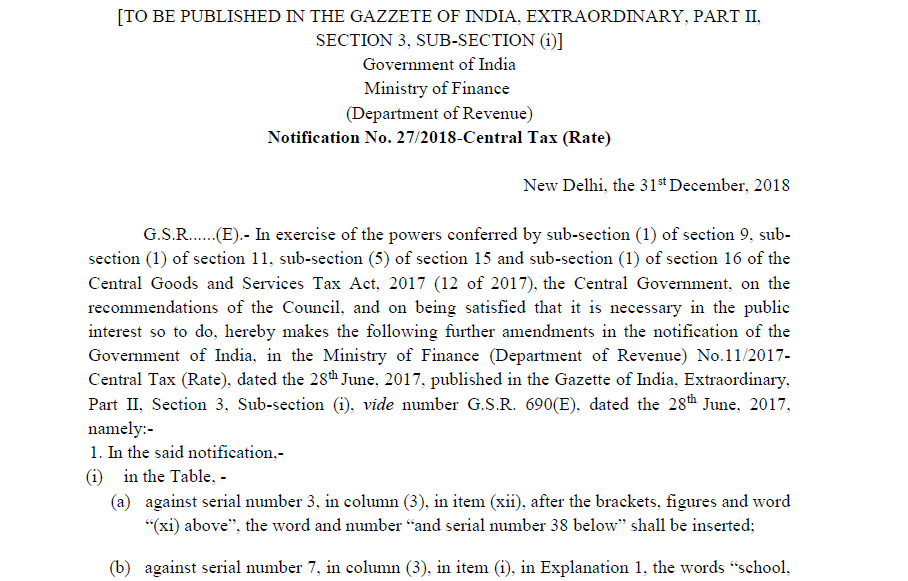 Notification No. 27/2018-Central Tax (Rate)