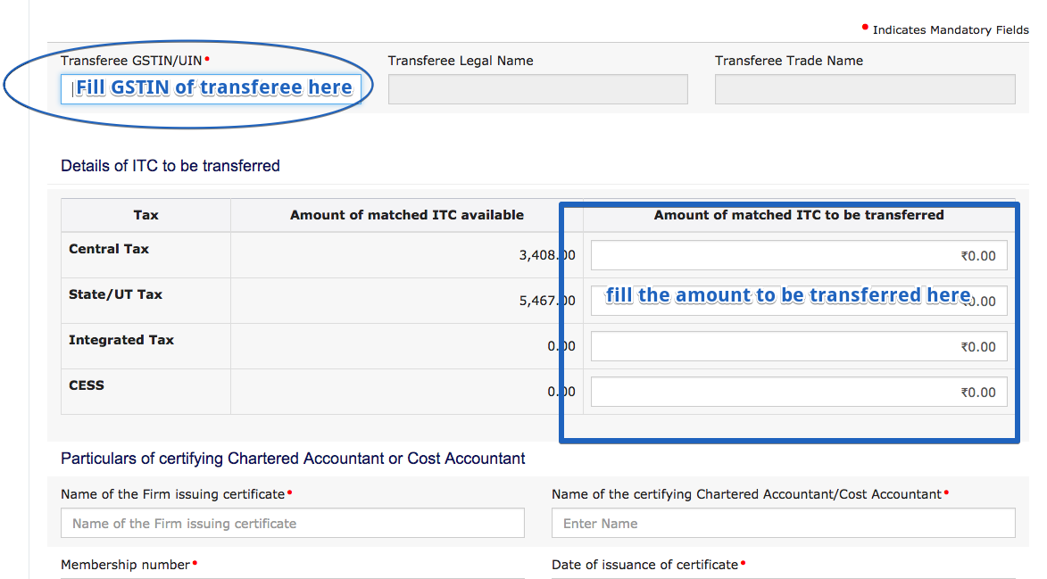 How to shift ITC on transfer