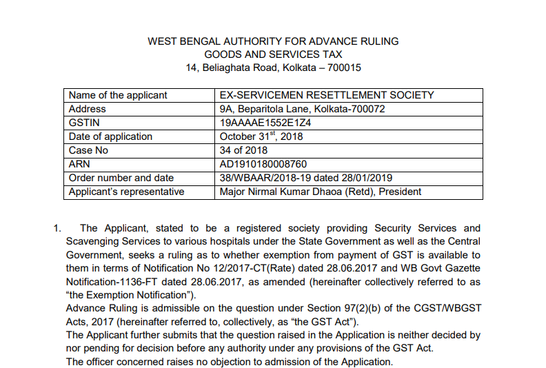 GST AAR of EX-SERVICEMEN RESETTLEMENT SOCIETY