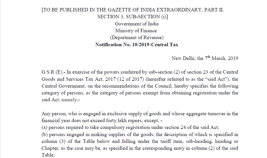 Notification No. 10/2019-Central Tax