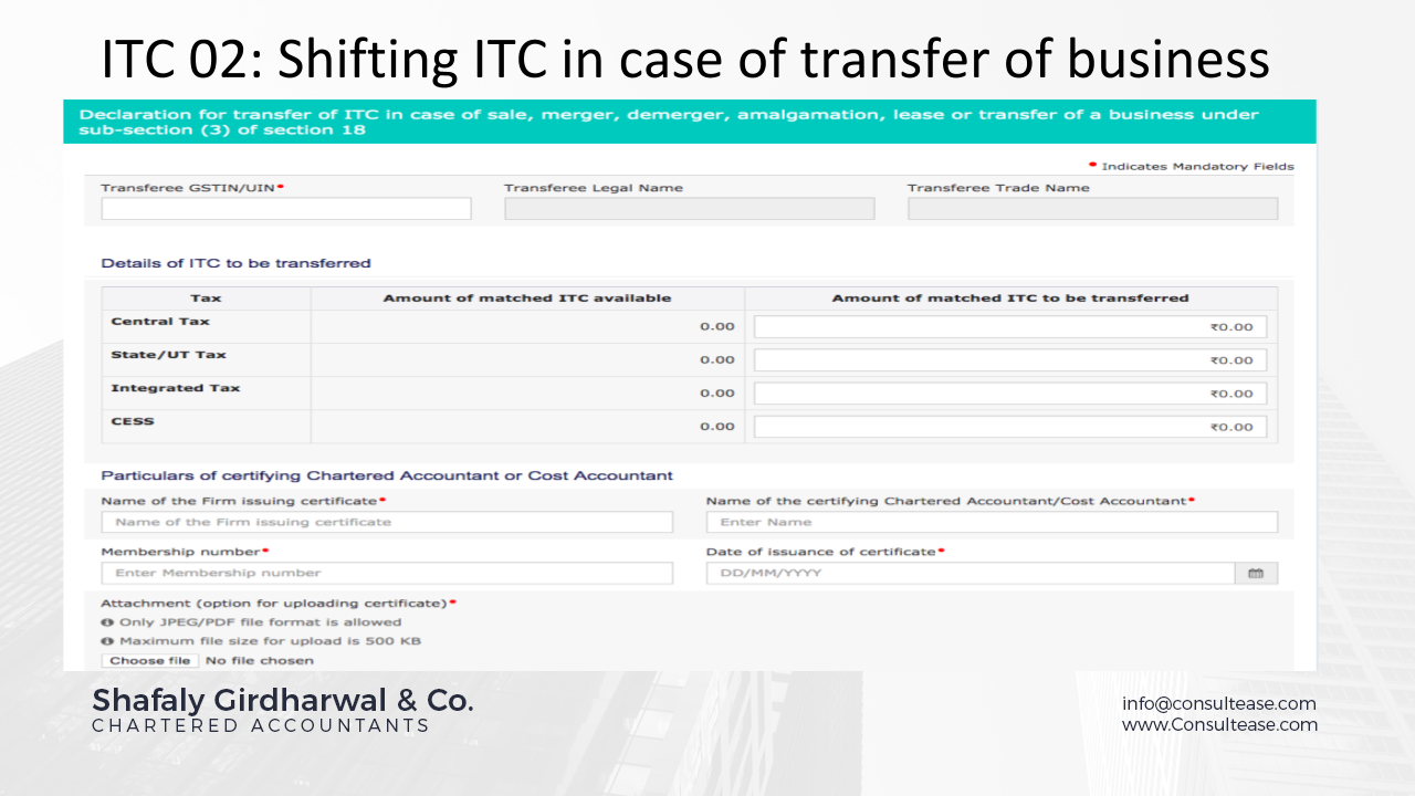 ITC forms in GST