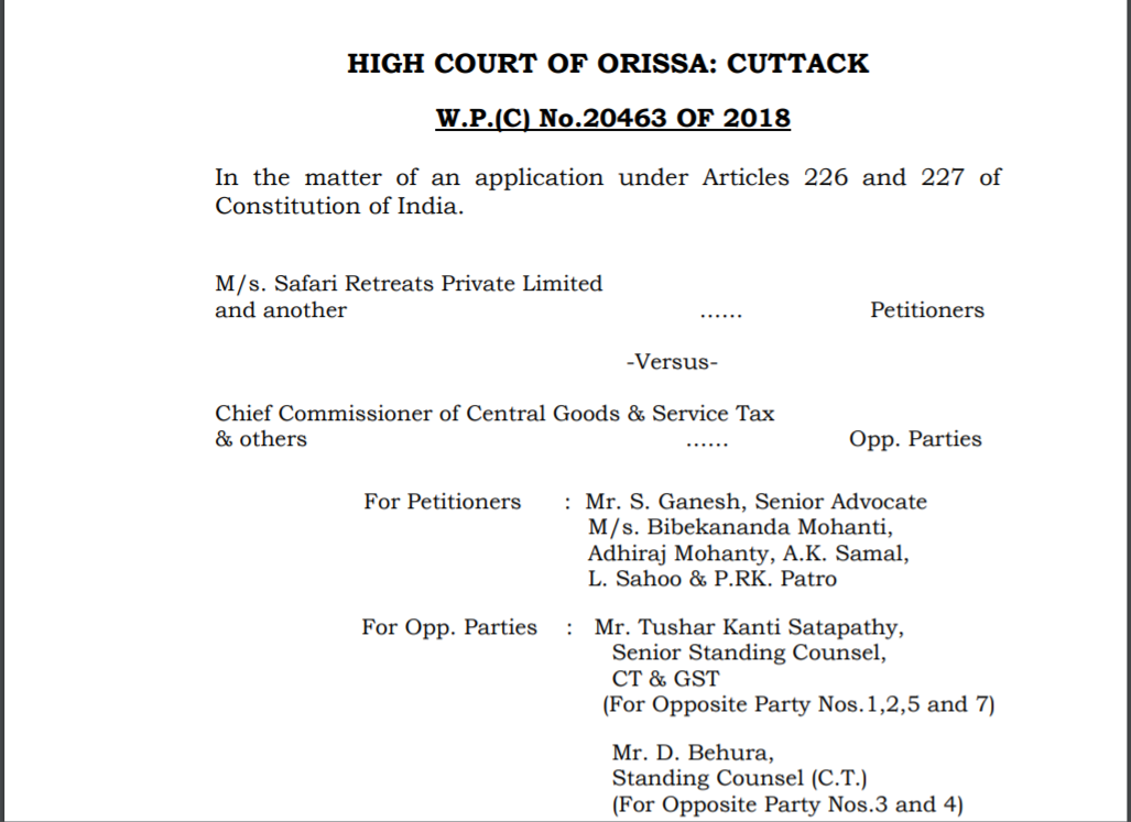 HC decision for ITC of construction in case of Safari retreats