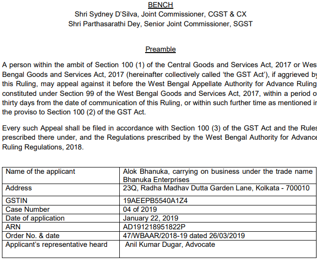 Original copy of GST AAR OF Alok Bhanuka