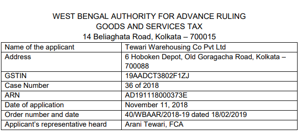 GST OF AAR of Tewari Warehousing Co. Pvt. Ltd.