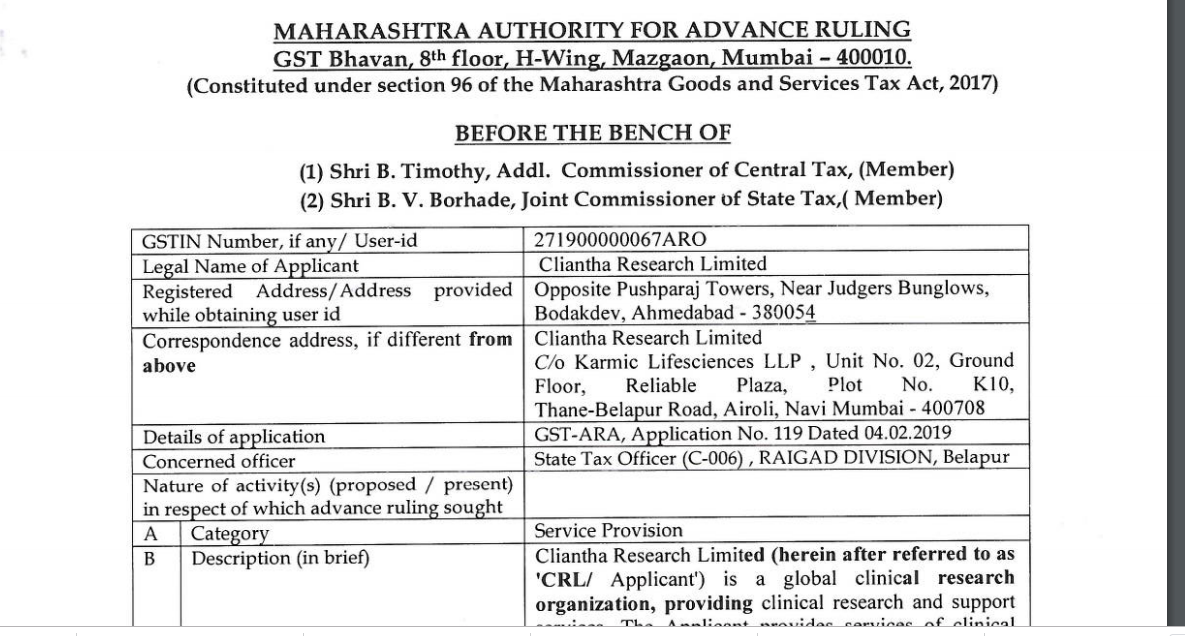 Cliantha research limited advance ruling