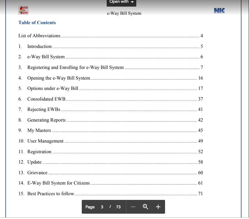 user manual of e-way bill