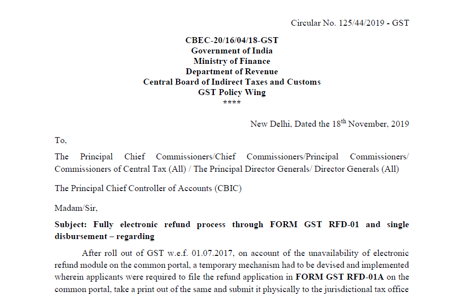 Circular No. 125/44/2019 - GST
