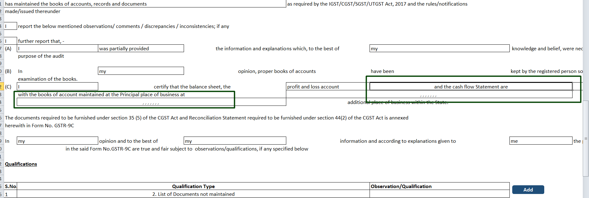 Cash flow statement in GSTR 9C