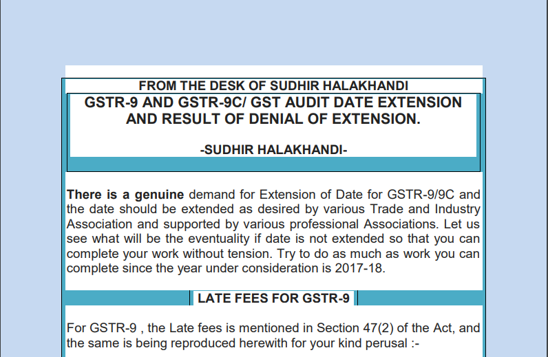 GSTR-9 AND GSTR-9C/ GST AUDIT DATE EXTENSION