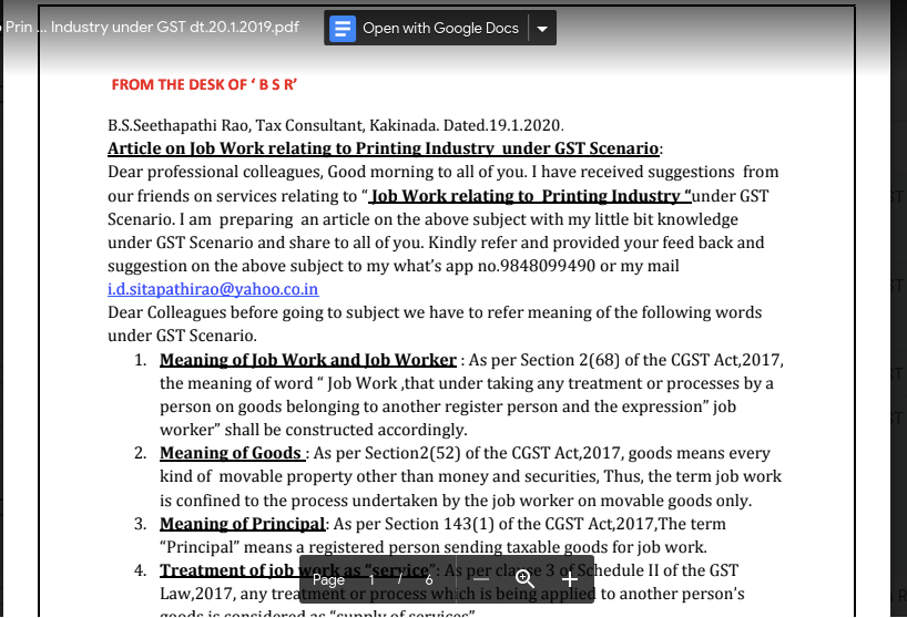 Job Work relating to Printing Industry under GST