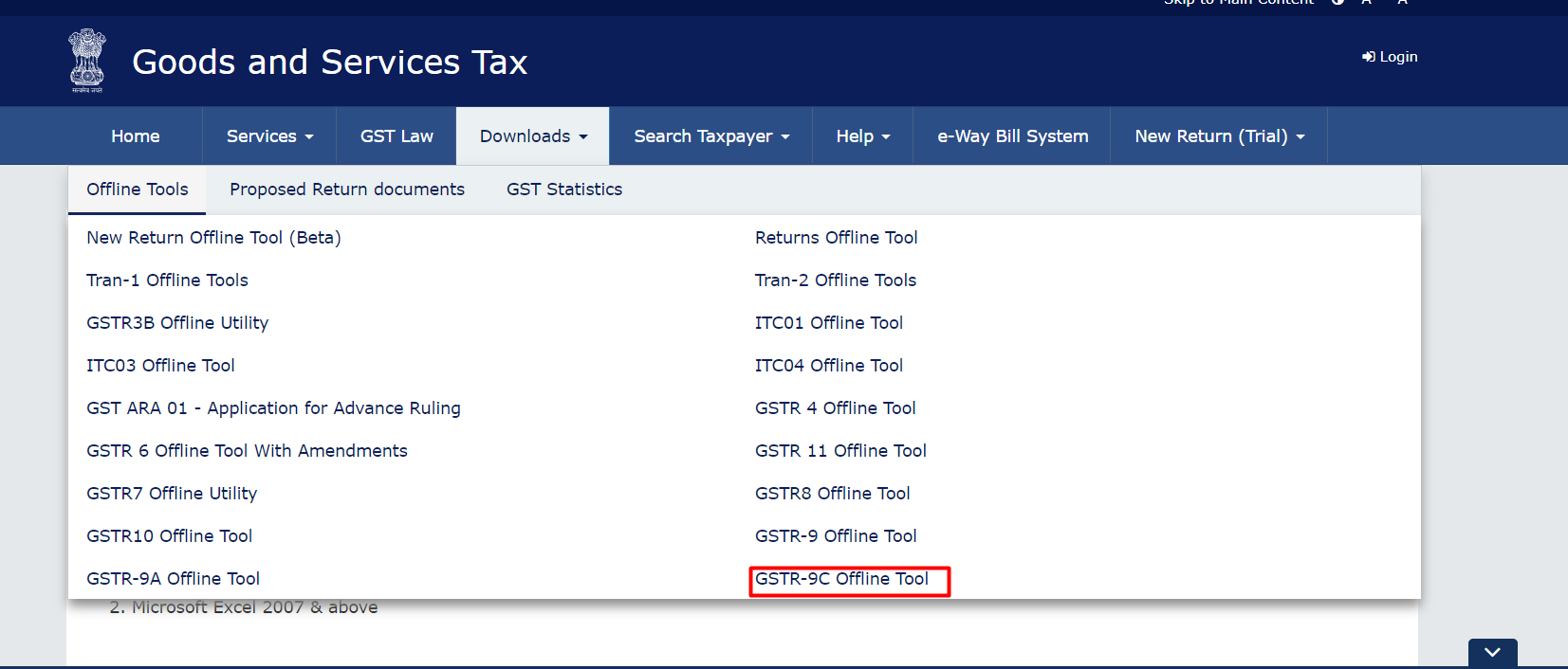 Step 1of filing GSTR 9C Download GSTR 9C tool