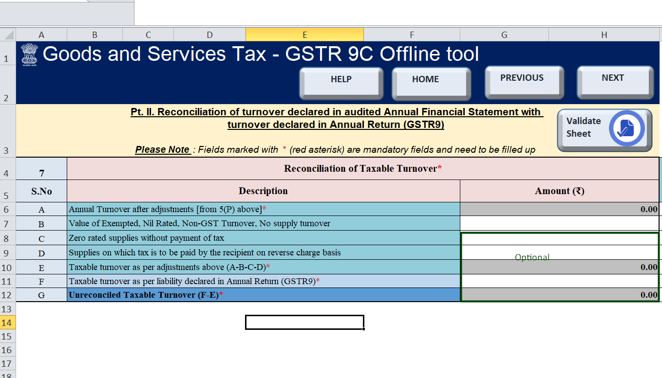 Table 7 reconciliation of taxable turnover