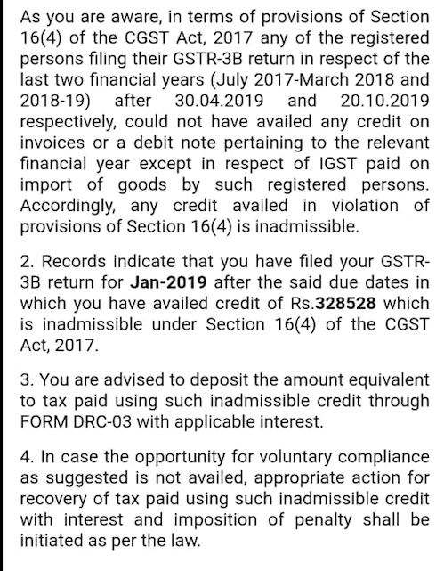 advisory for reversal of ITC of 2018-19