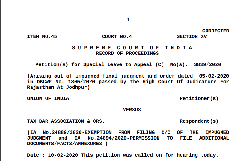 Supreme Court stays Rajasthan High Court Order extending the deadline of GSTR-9 and GSTR-9C 