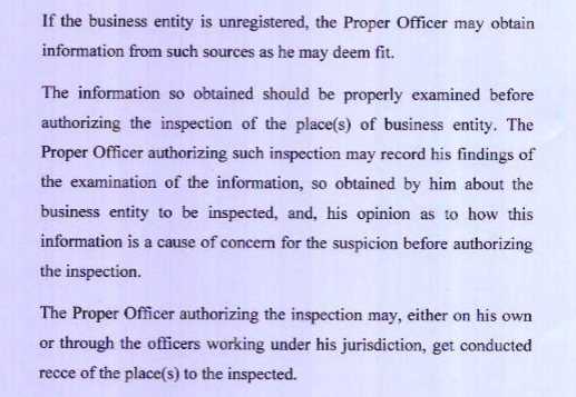 Guidelines to be followed before authorizing for conducting Inspection, Search and Seizure Under Haryana GST Act.