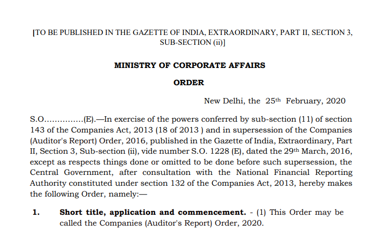 Companies (Auditor's Report) Order, 2020.