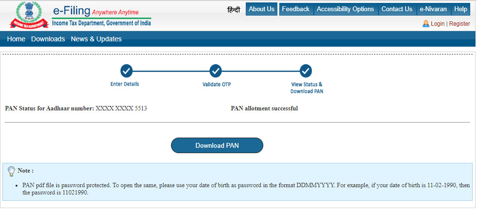Instant PAN Allotment in Near to Real-Time for free