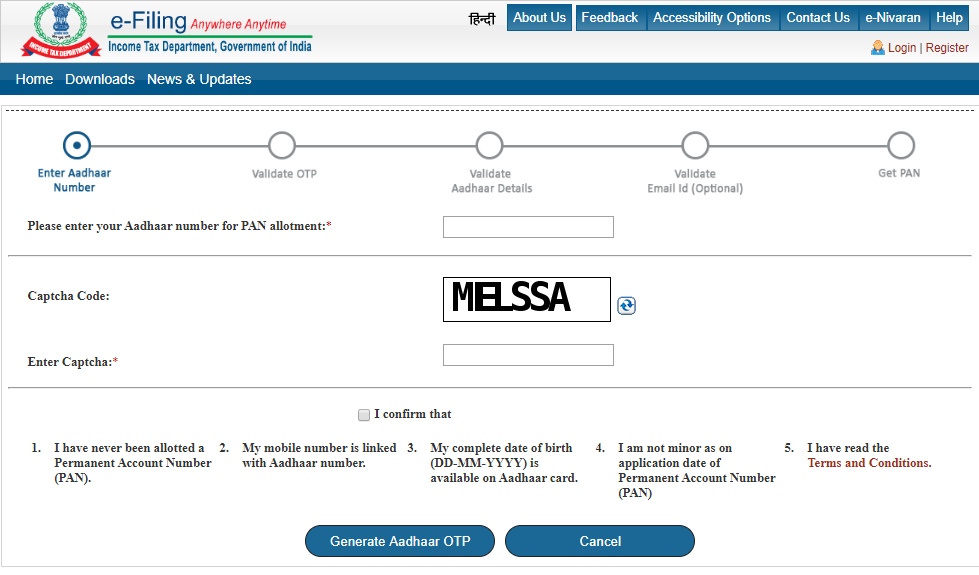 Instant PAN Allotment in Near to Real-Time is Available at Free of Cost.